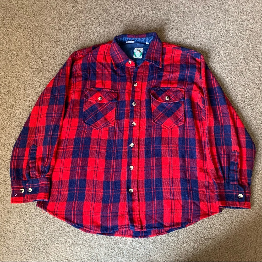 Vintage Appalachian Trail Insulated Flannel Shirt Men's Size L Red & Black Plaid
